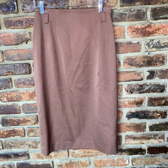 Christian Aujard Paris Vintage Brown Wool Midi Straight Pencil Skirt Women's 0* - Picture 1 of 6